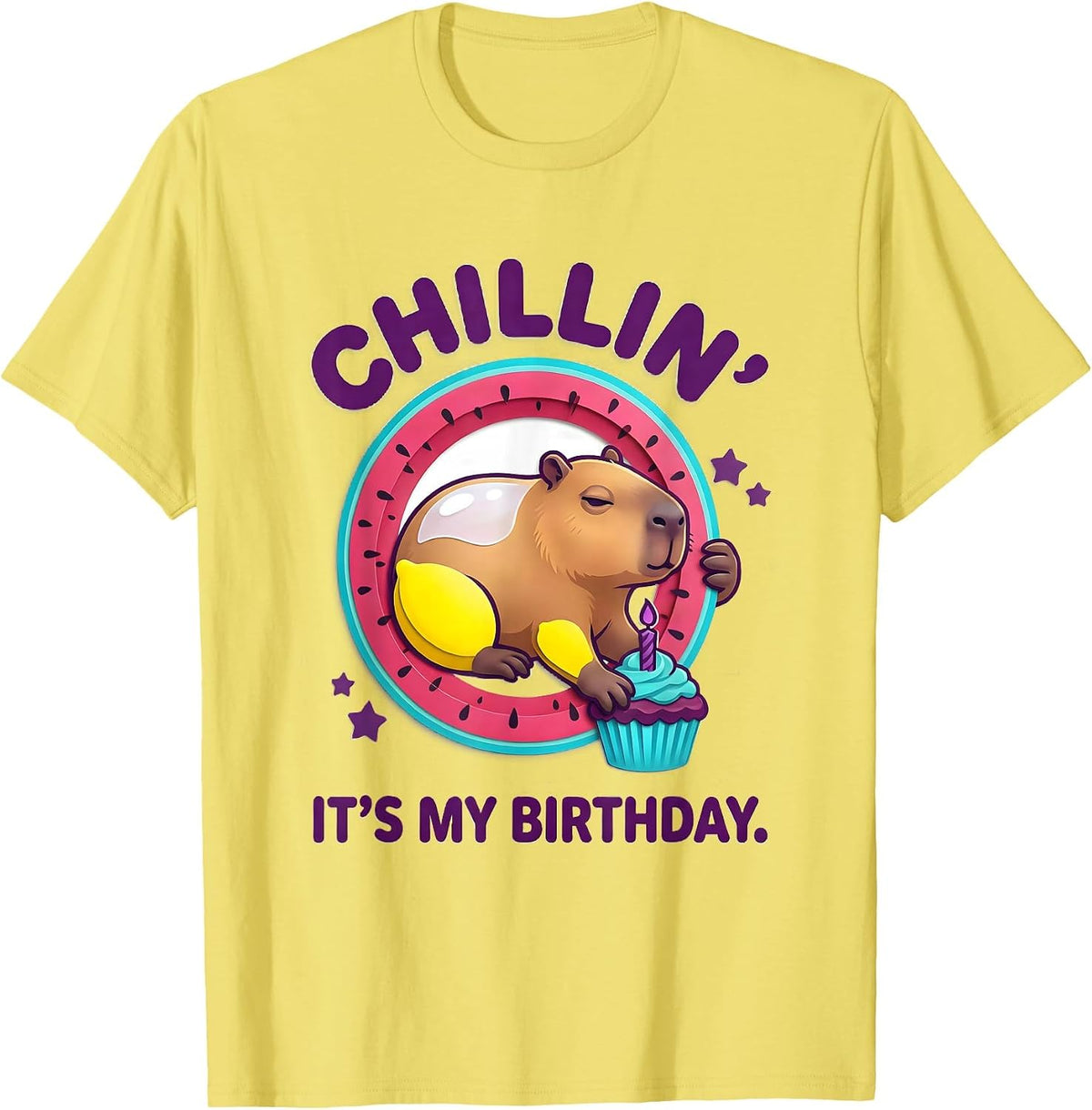 Men's Chillin'. It's My Birthday Kawaii Capybara Birthday Gift T-Shirt - Lemon Yellow