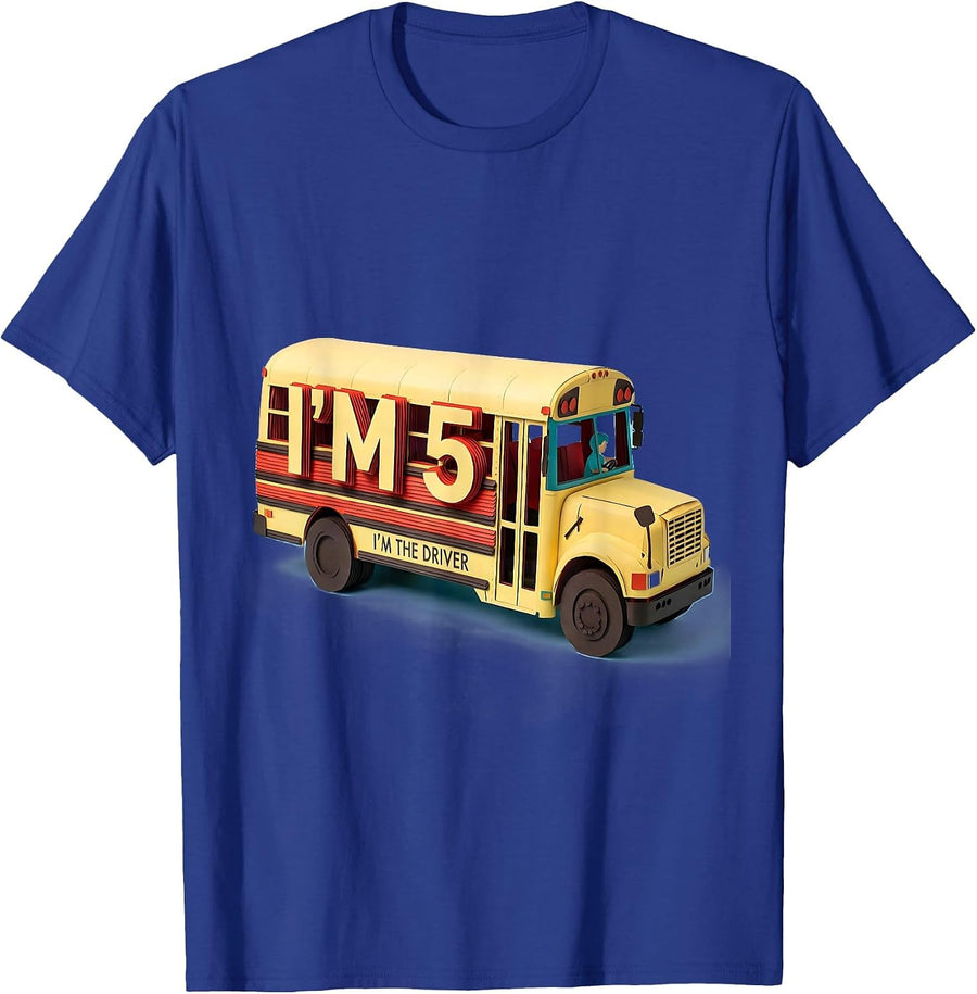 I'm 5 I'm the Driver Paper Cutout Boy Birthday Age Milestone T-Shirt - Royal Blue