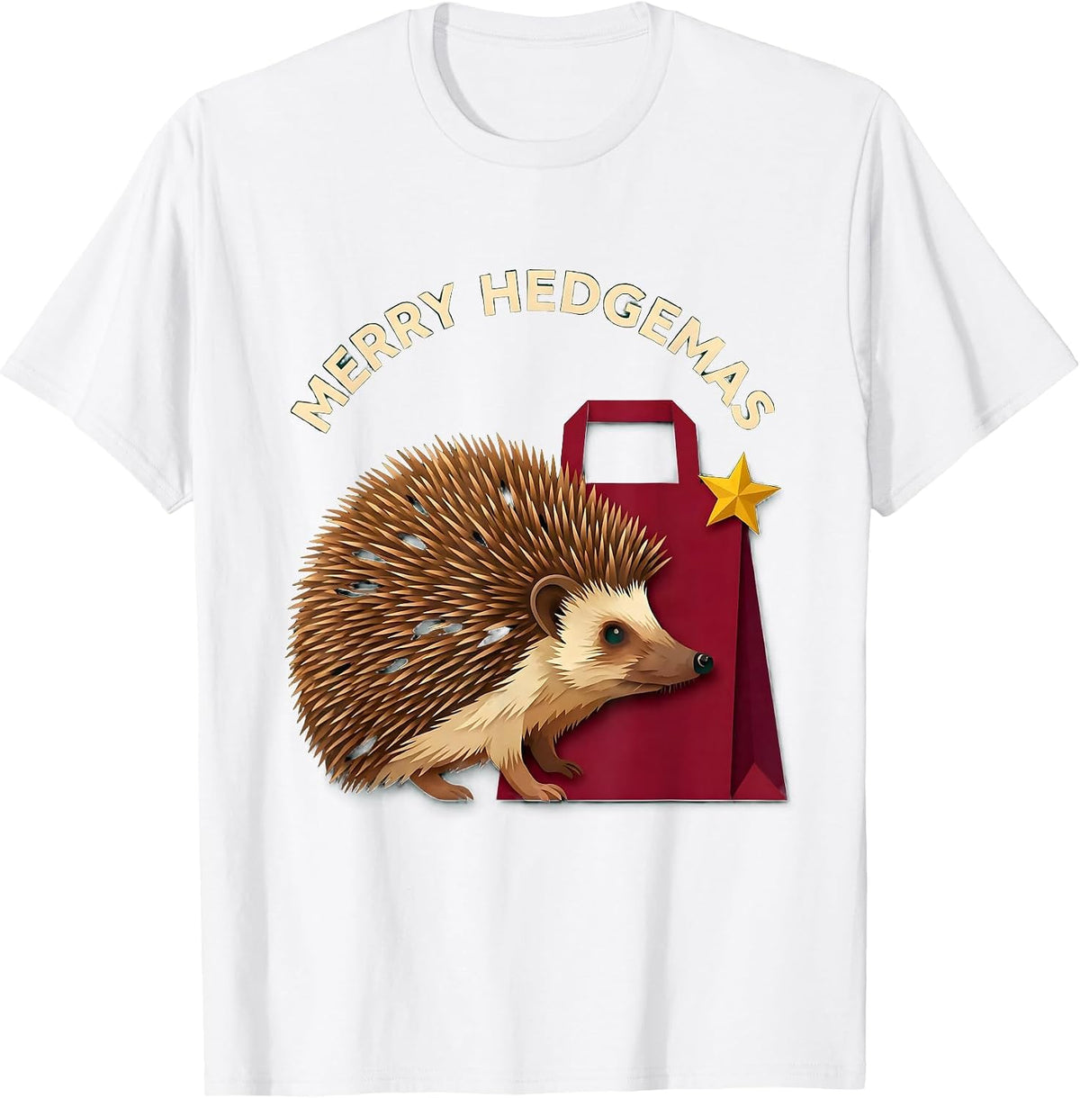Men's Merry Hedgemas Cute Hedgehog Christmas Novelty Gift T-Shirt - White