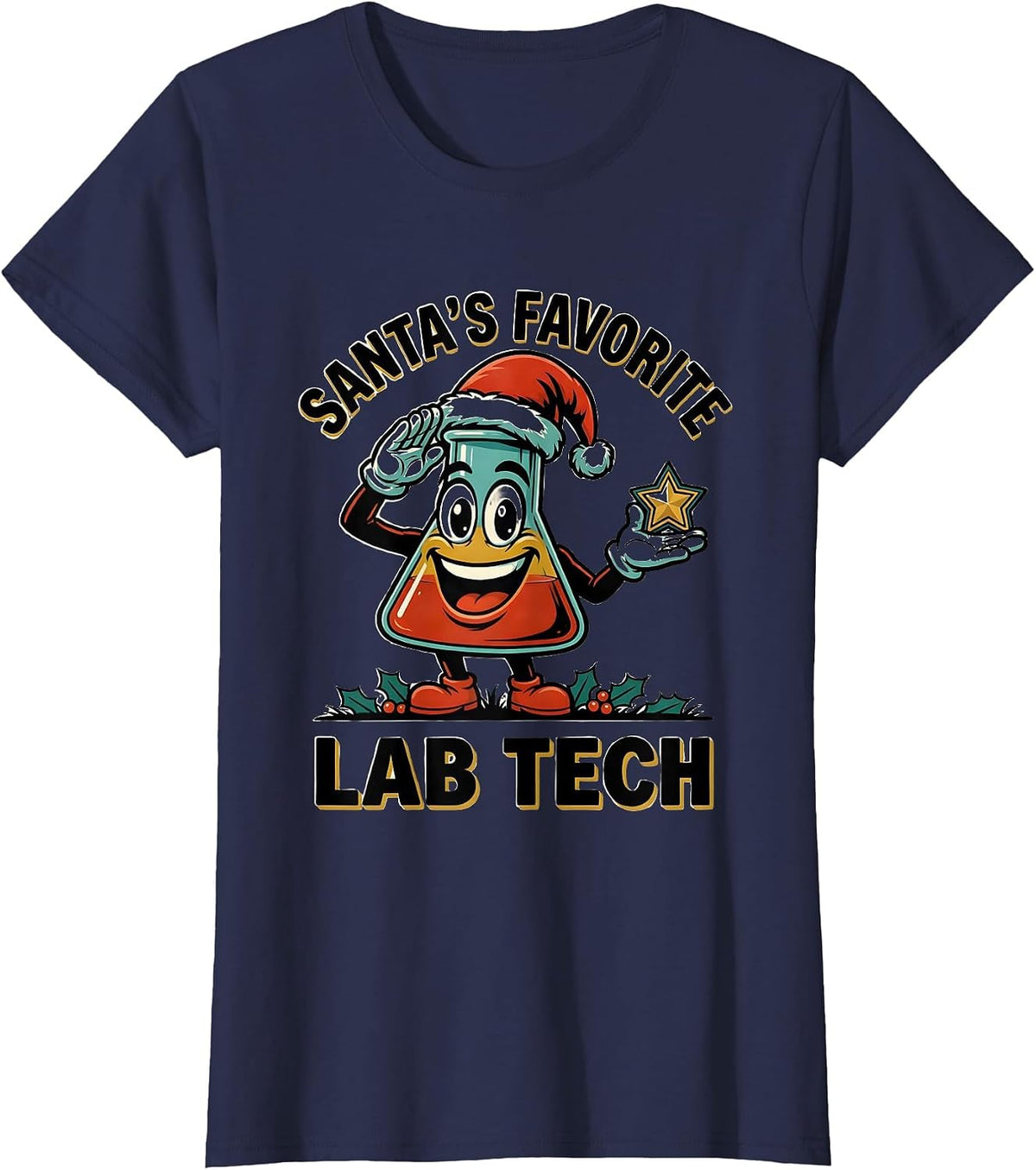 Women's Santa's Favorite Lab Tech Funny Pharmacy Technician T-Shirt - Navy Blue