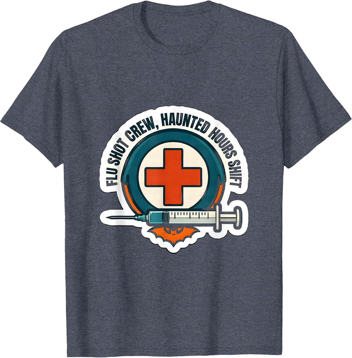 Flu Shot Crew Haunted Hours Shift Funny Nurse Halloween T-Shirt - Heather Blue