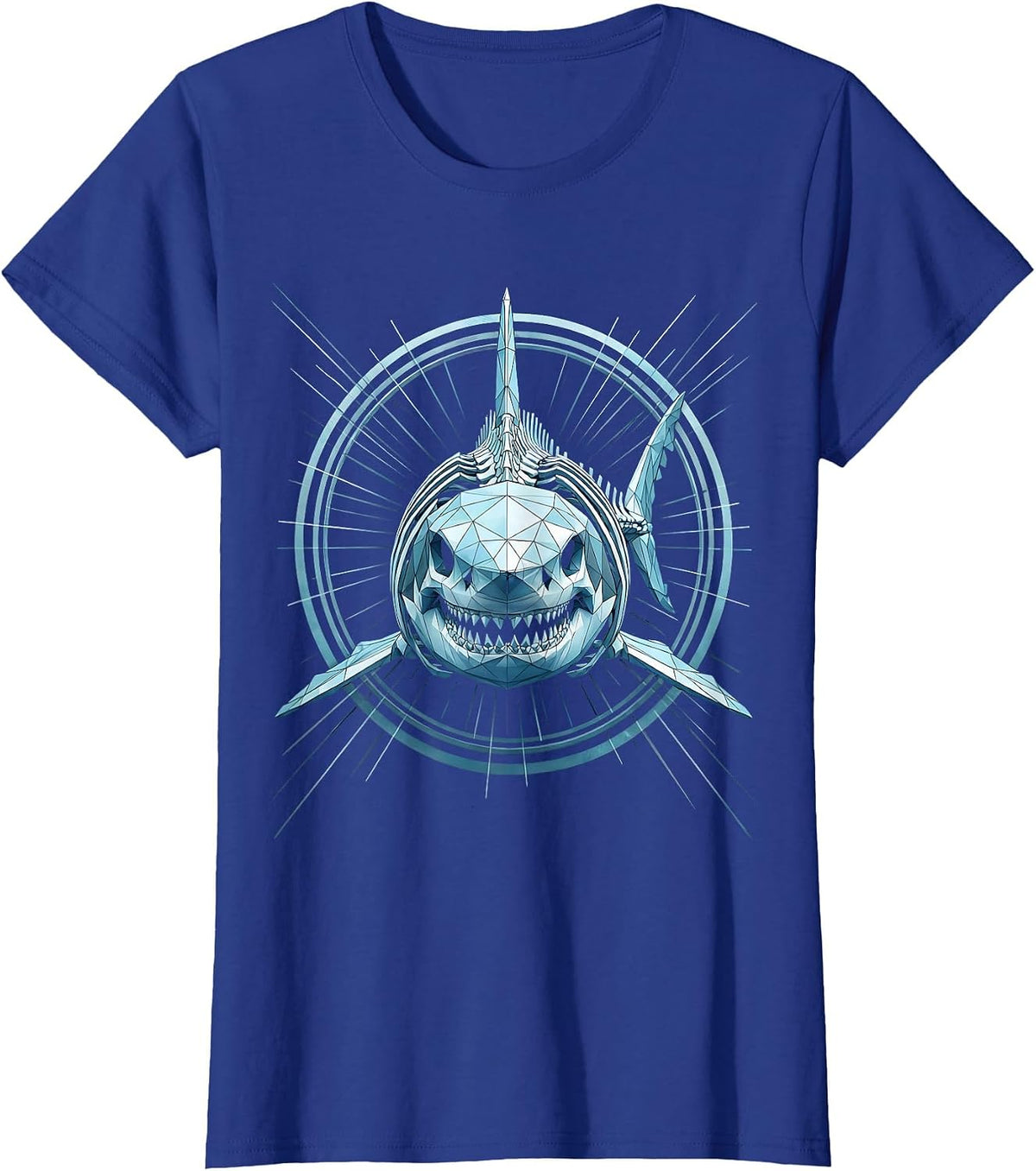 Women's Glowing Shark Skeleton Deep Ocean Illustration T-Shirt - Royal Blue