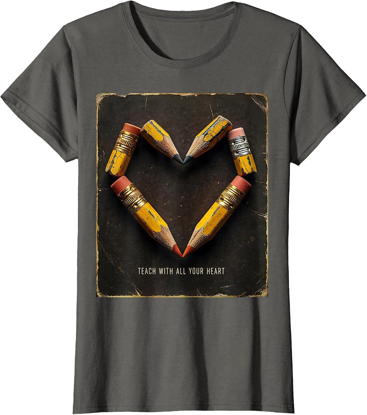 Women's Love What You Teach Labor Day Pencil Heart Design T-Shirt - Asphalt Grey