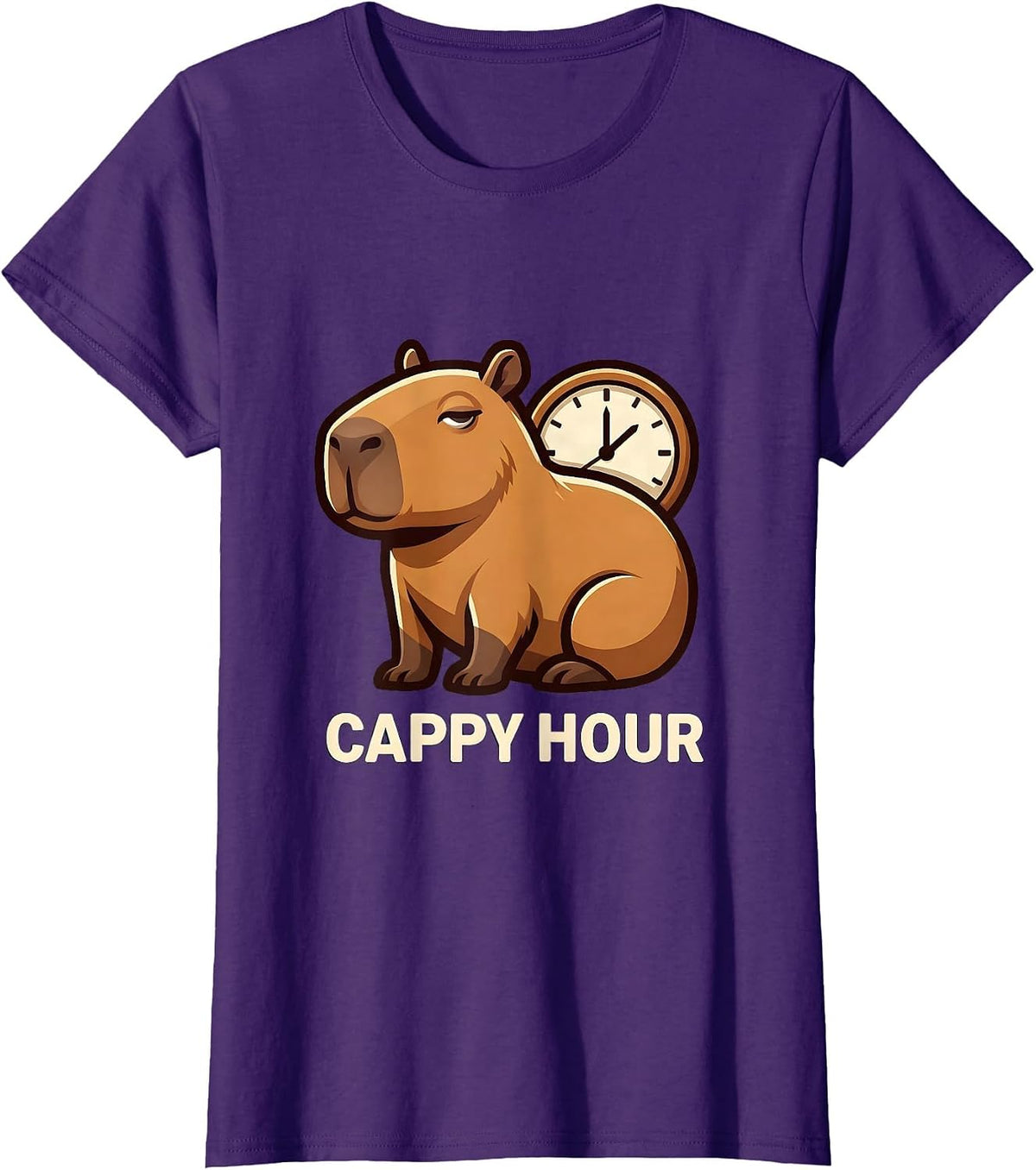 Women's Cappy Hour Funny Capybara Meme Animal Humor T-Shirt - Purple