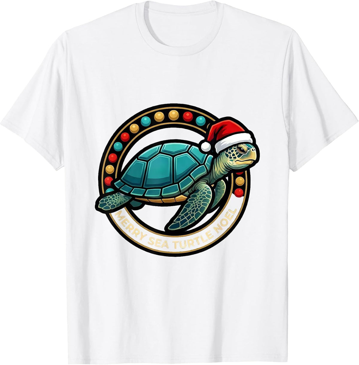Men's Merry Sea Turtle Noel Cute Sea Turtle Christmas Santa Hat T-Shirt - White