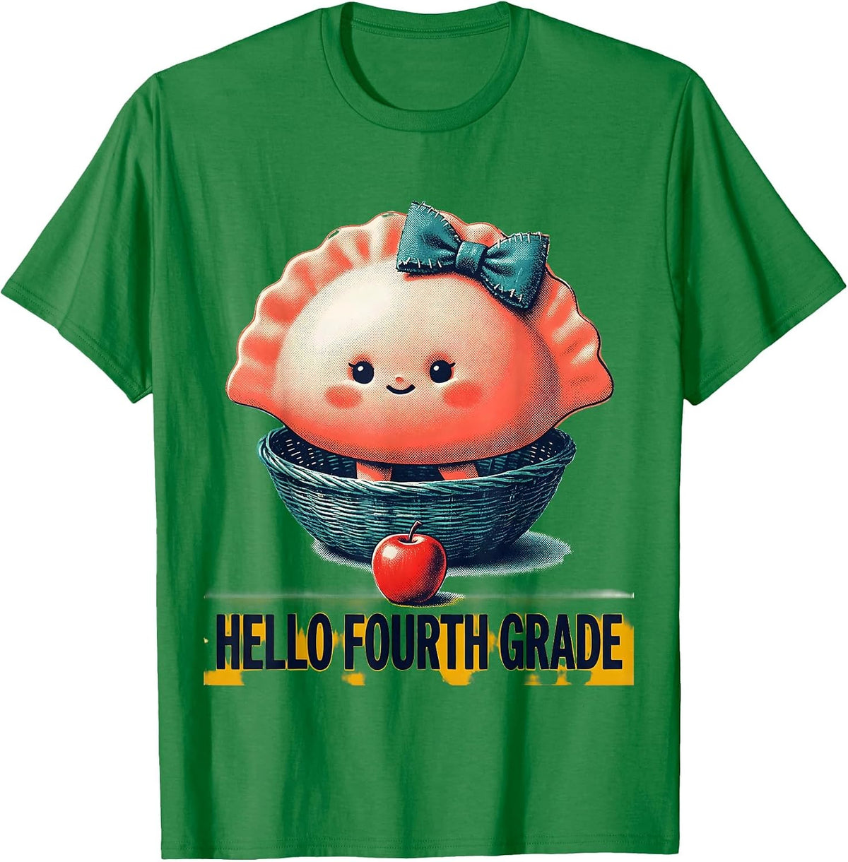 Men's Hello Fourth Grade Cute Dumpling Girl First Day of School T-Shirt - Kelly Green