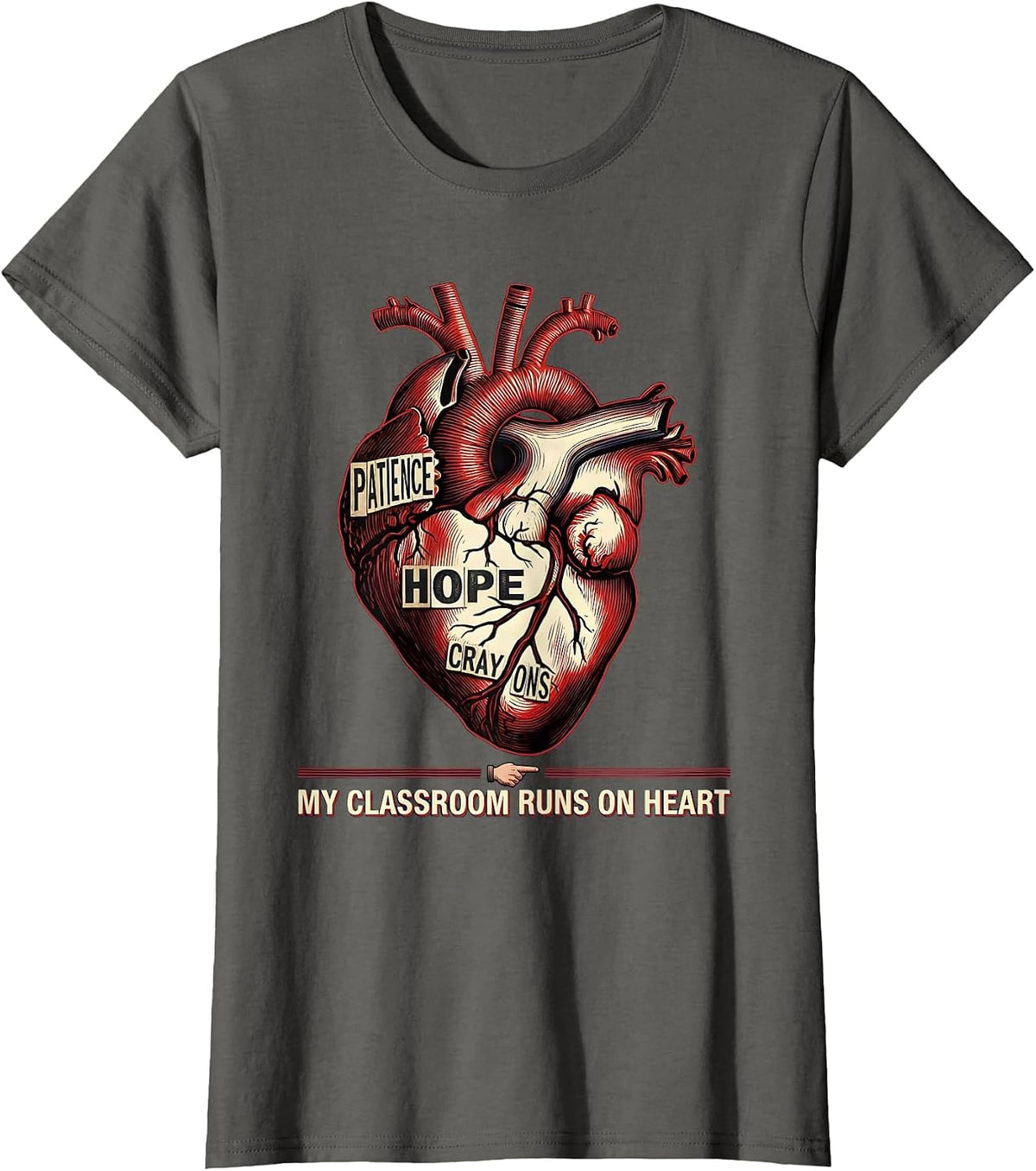 Women's My Classroom Runs On Heart Special Education Teacher T-Shirt - Asphalt Grey
