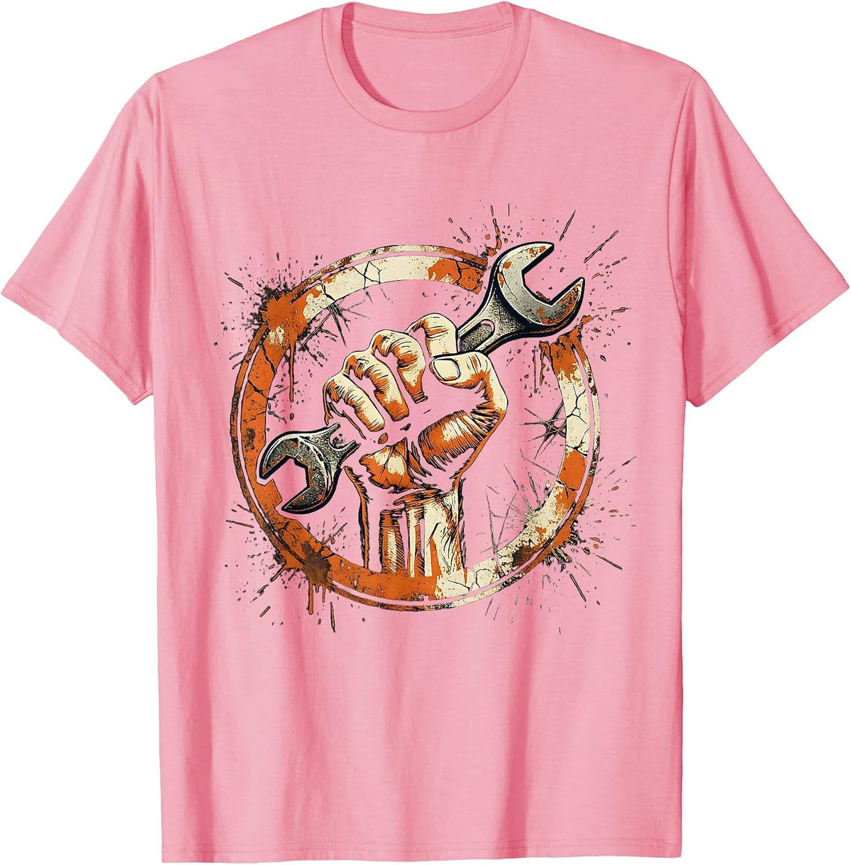 Men's Mechanic Torque Wrench Grip Graphic Tee T-Shirt - Pink