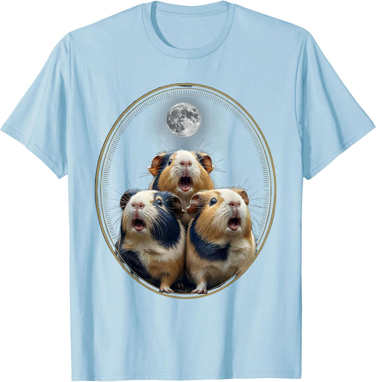 Three Guinea Pig Moon Meme Parody Novelty Humor T-Shirt - Baby Blue