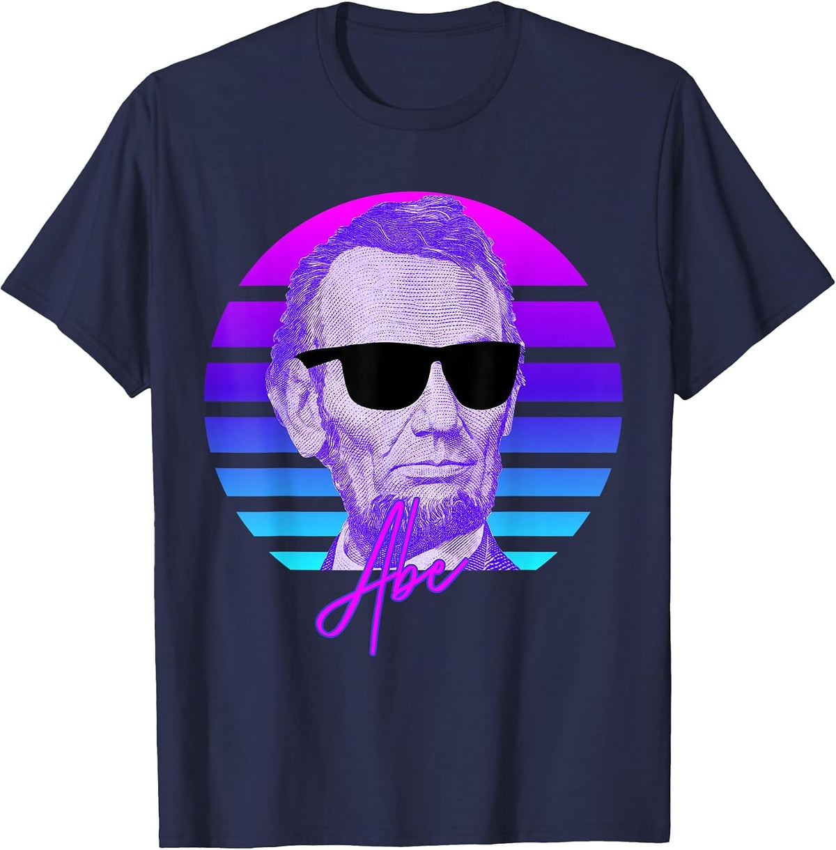 Abraham Lincoln Vaporwave American History Abe Lincoln T-Shirt - Navy Blue