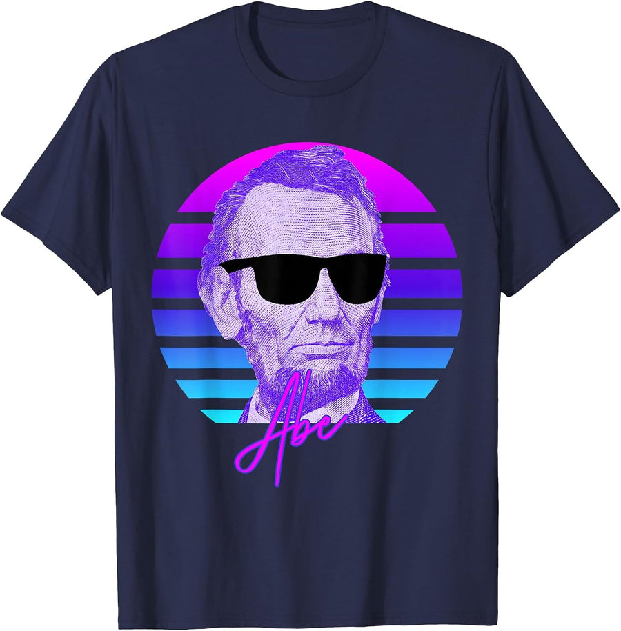 Abraham Lincoln Vaporwave American History Abe Lincoln T-Shirt - Navy Blue