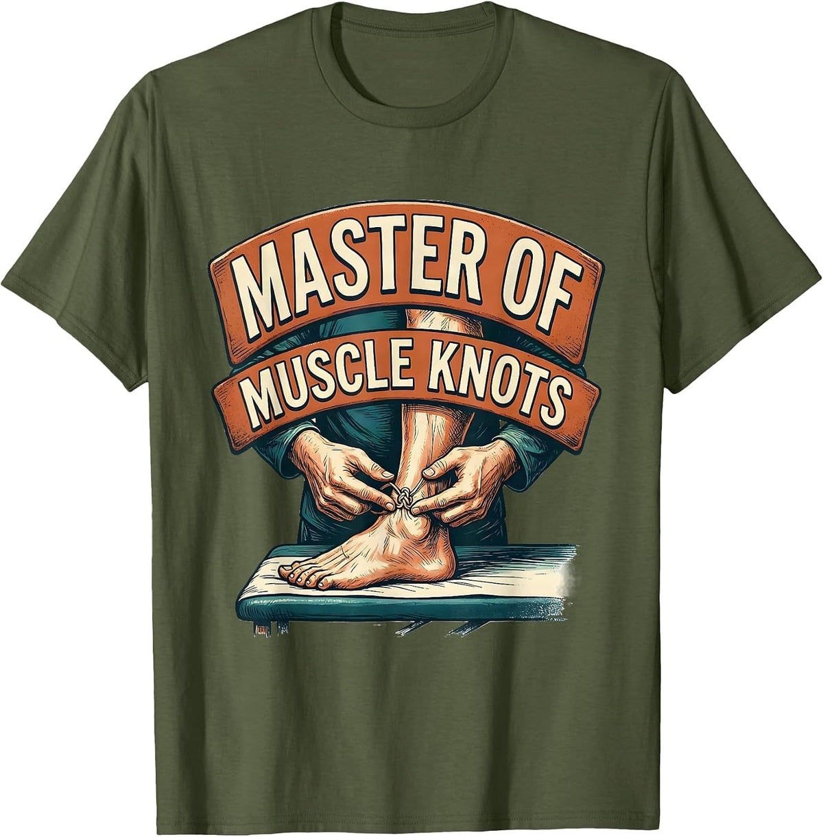 Master of Muscle Knots Funny Physical Therapist Massage T-Shirt - Olive Green
