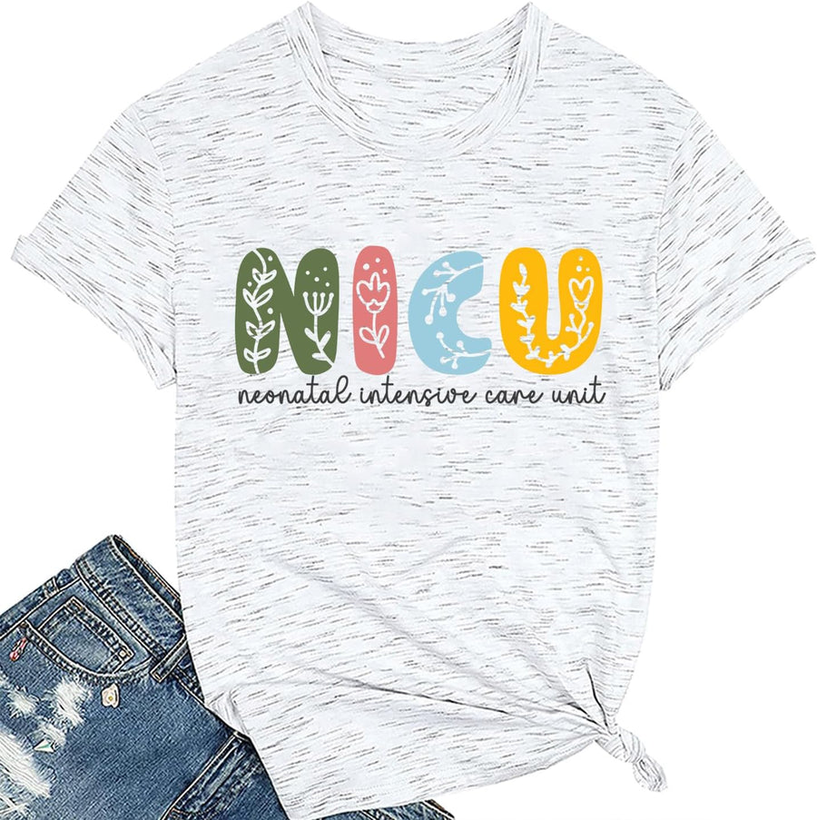 NICU Nurse Shirts for Women Neonatal Intensive Care Unite T-Shirt Nursing Life Short Sleeve Tee Nurses Gifts - White