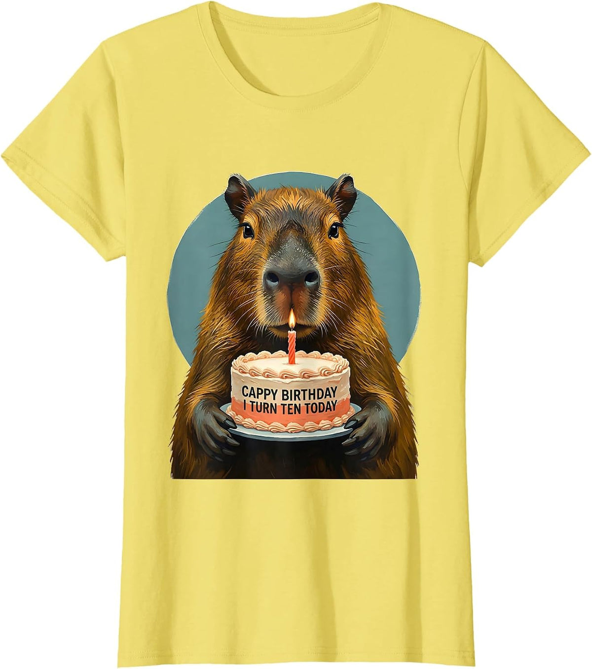 Cappy Birthday I Turn Ten Today Kawaii Capybara 10th T-Shirt - Lemon Yellow