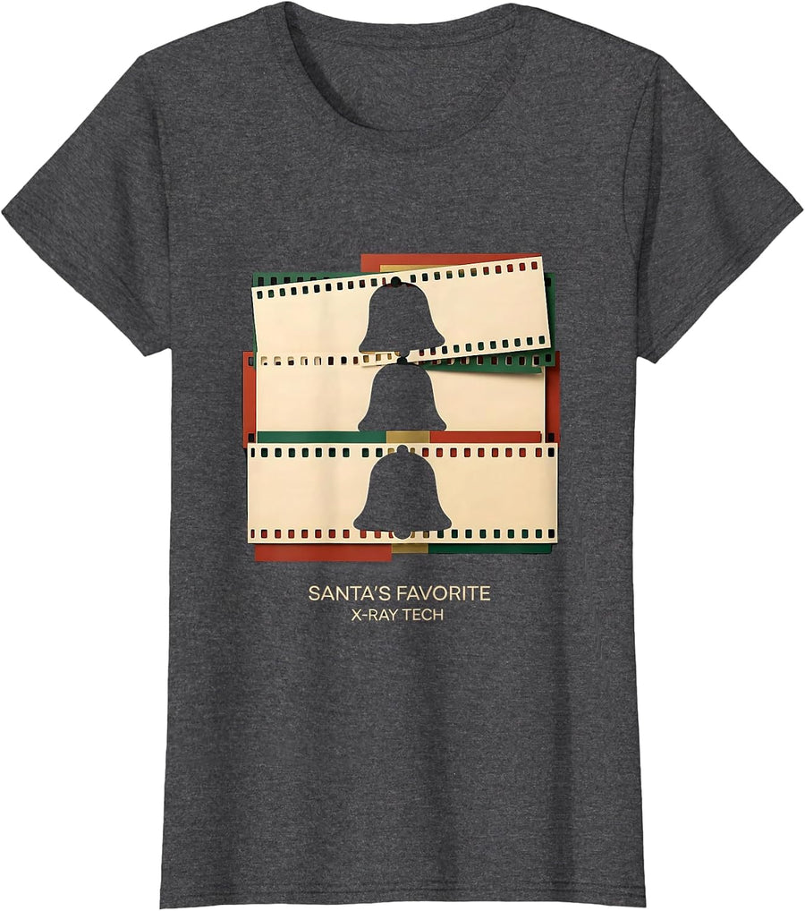 Women's Santa's Favorite X-Ray Tech Funny Radiology Tech Christmas T-Shirt - Dark Heather Grey