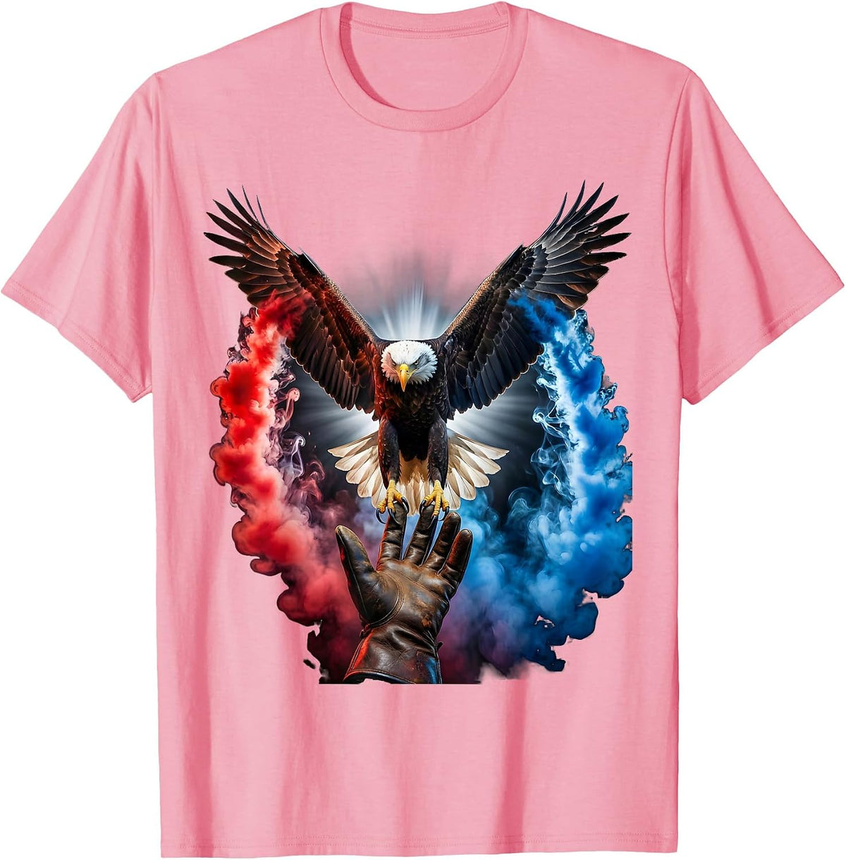 Men's Eagle Landing on Cowboy Glove American Pride Art T-Shirt - Pink