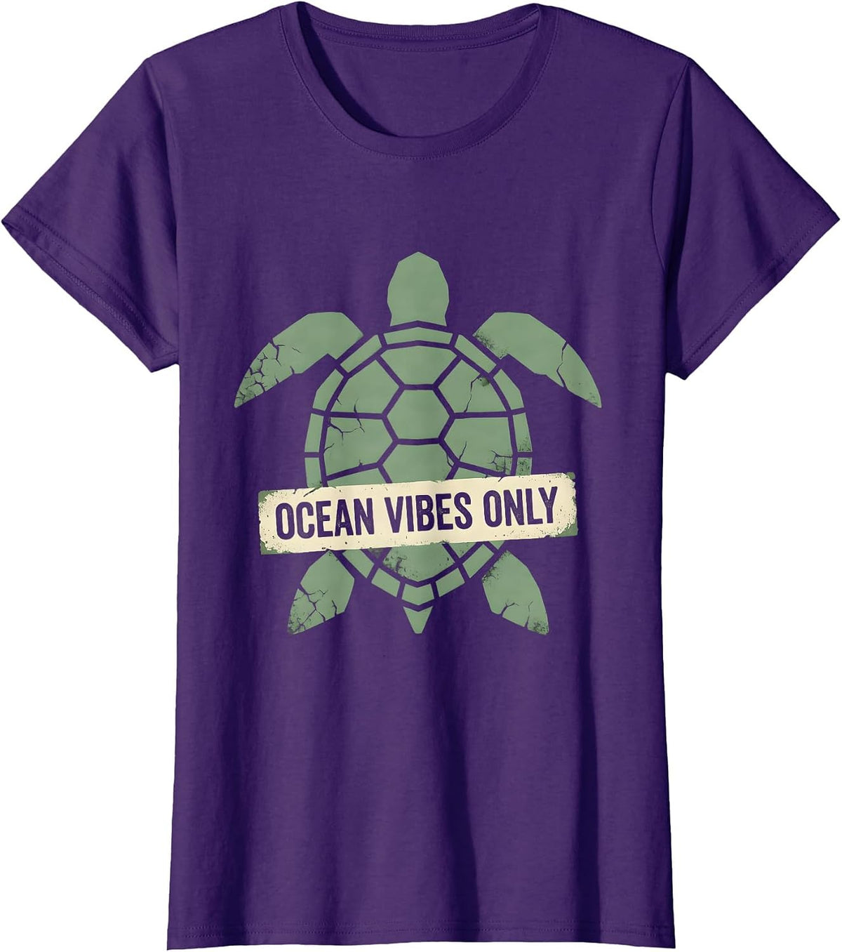Women's Ocean Vibes Only Turtle Coastal Design T-Shirt - Purple