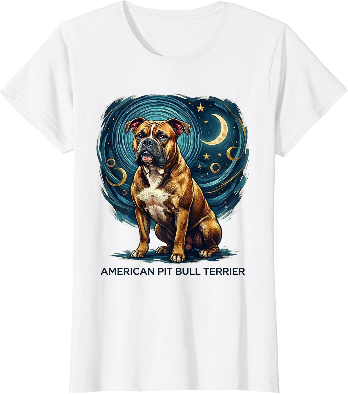 AMERICAN PIT BULL TERRIER Van Gogh Style Starry Night Dog T-Shirt - White
