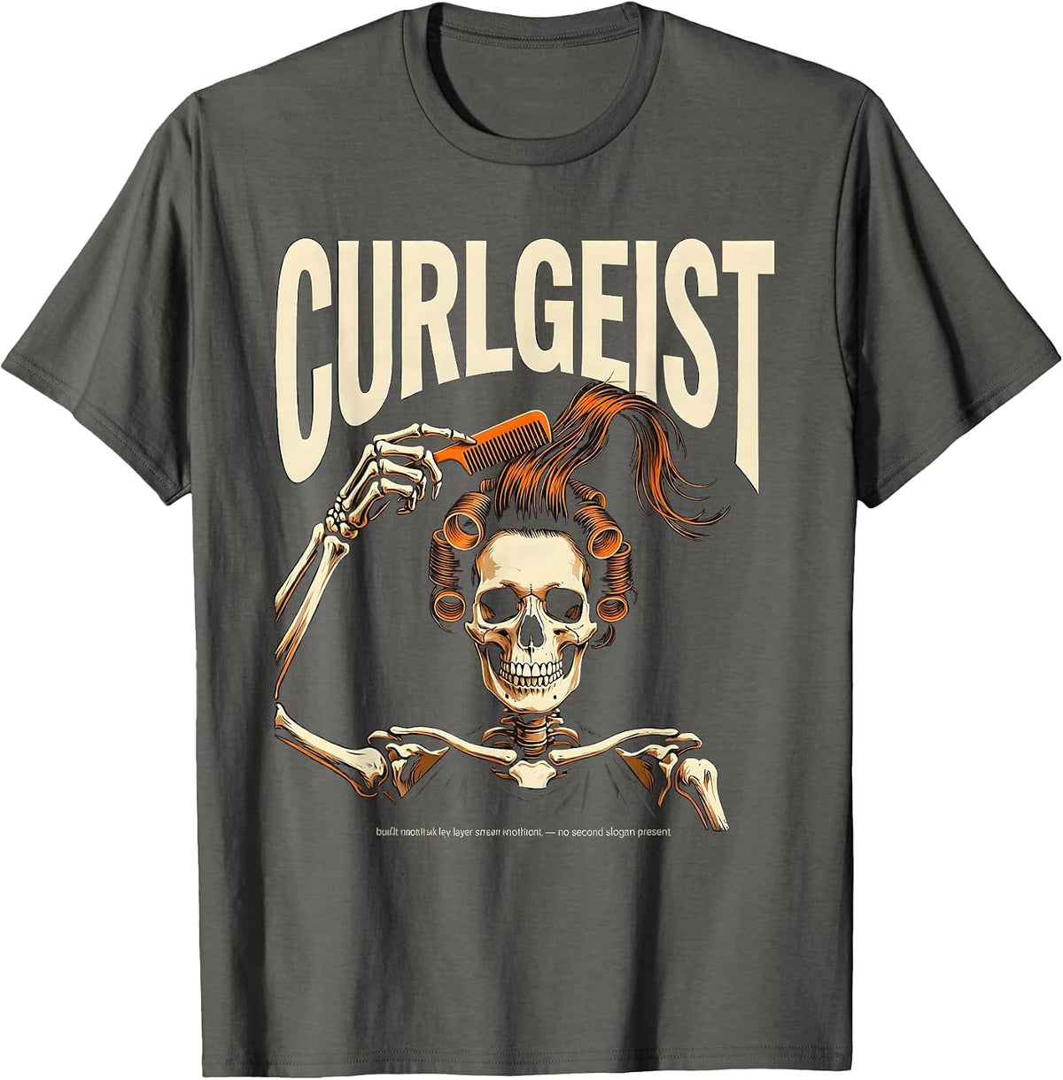 Men's Curlgeist Funny Skeleton Hairstylist Barber Halloween T-Shirt - Asphalt Grey