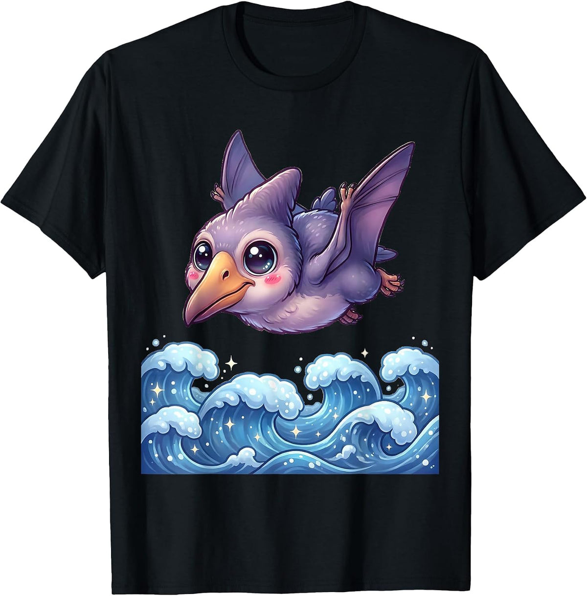 Men's Pterodactyl Diving Over Ocean Waves Dinosaur T-Shirt - Black