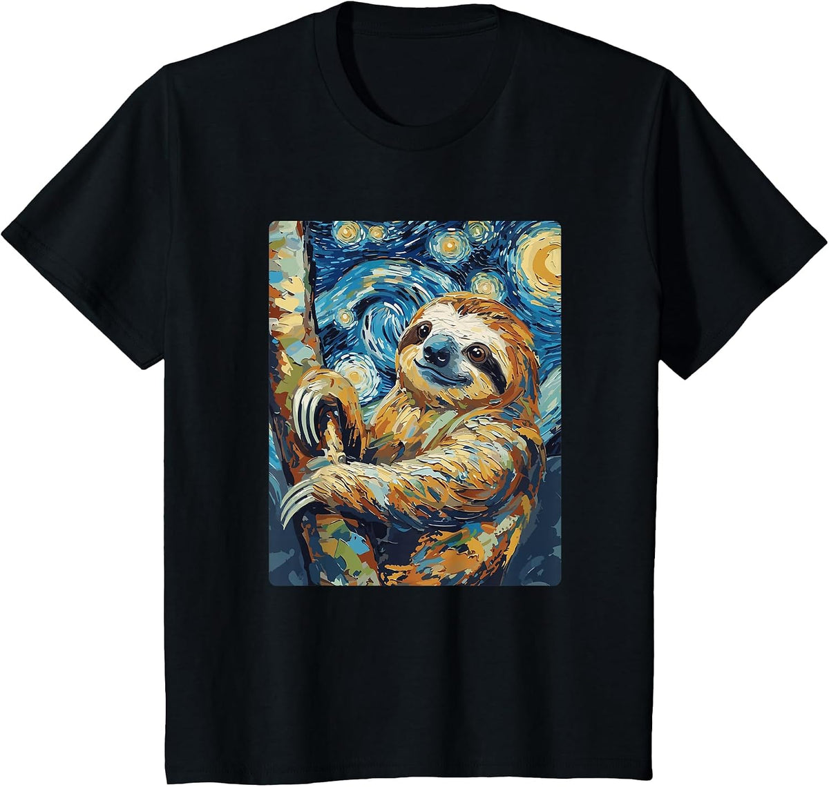 Art Funny Sloth Painting Artist Starry Night T-Shirt - Black