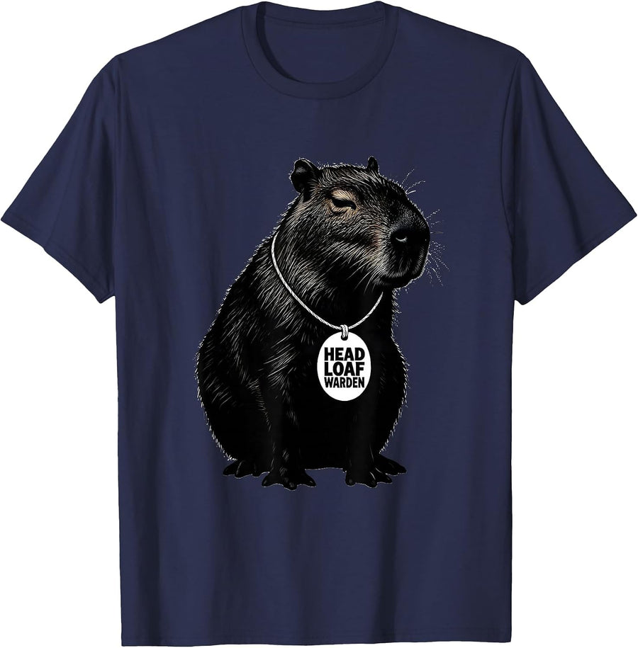 Capybara Head Loaf Warden Funny Gamer Capybara Meme T-Shirt - Navy Blue