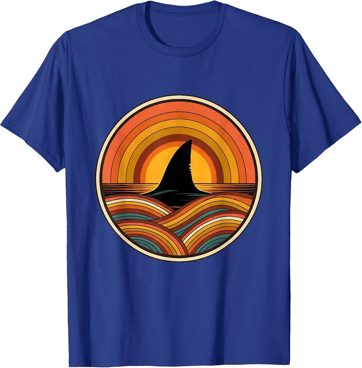 Shark Fin Glassy Ocean Wave Surf Design T-Shirt - Royal Blue