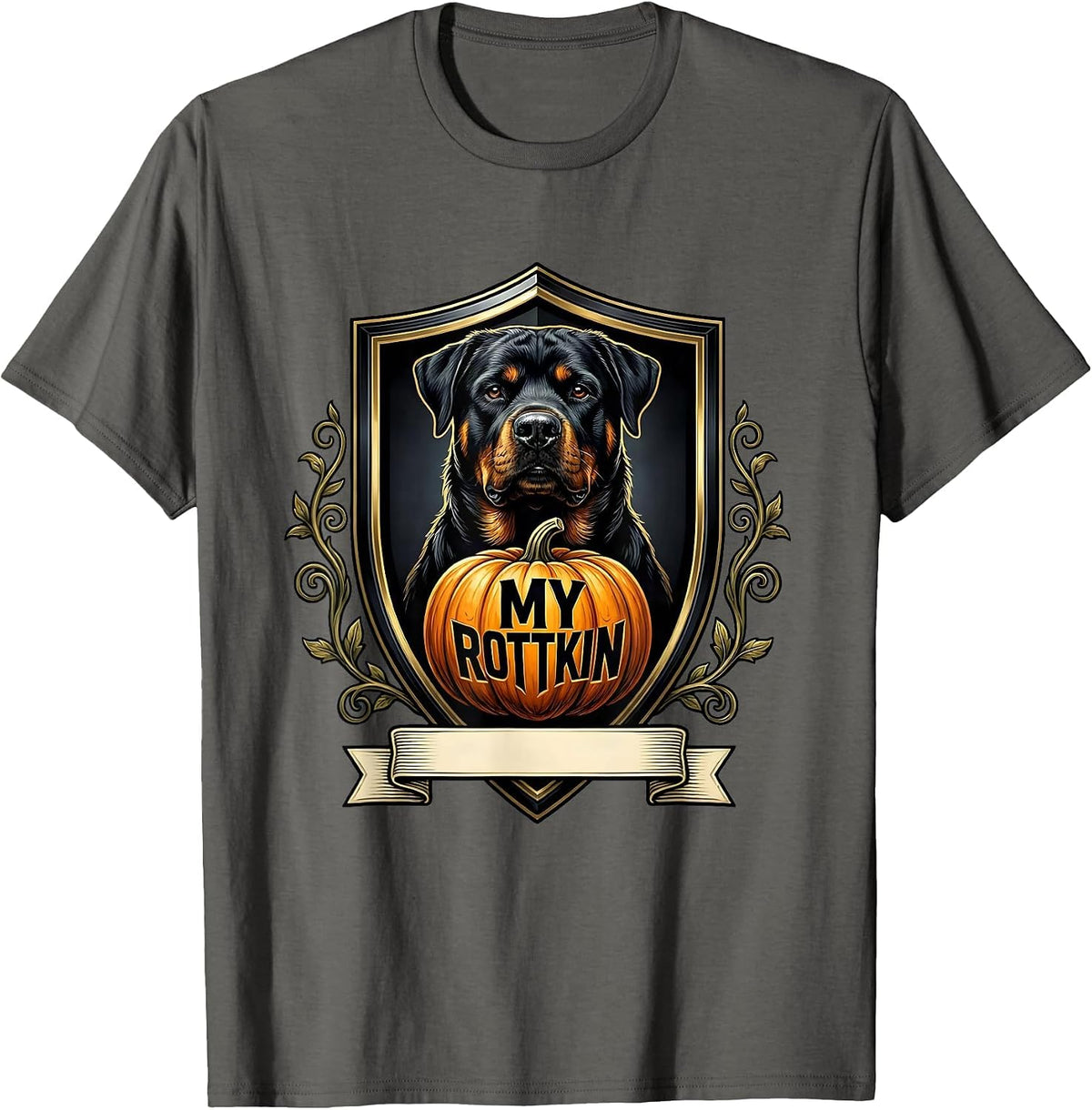 Men's My Rottkin Emblem Halloween Rottweiler Dog Owner Family T-Shirt - Asphalt Grey