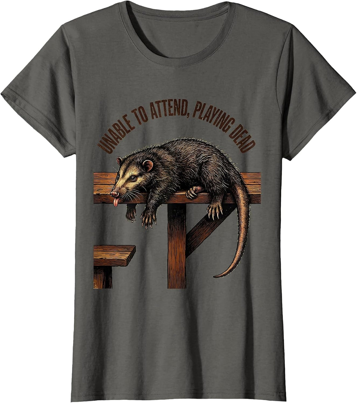 Women's Unable To Attend Playing Dead Vintage Opossum Meme Humor T-Shirt - Asphalt Grey