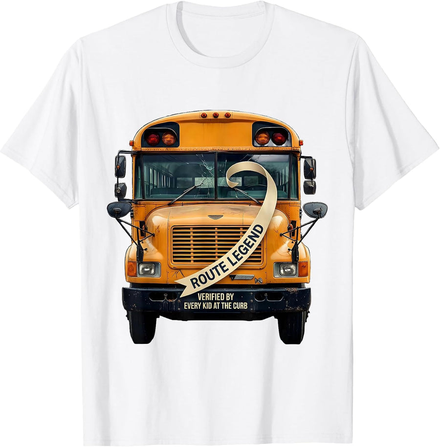 Men's Route Legend, Verified By Every Kid At The Curb School Bus T-Shirt - White