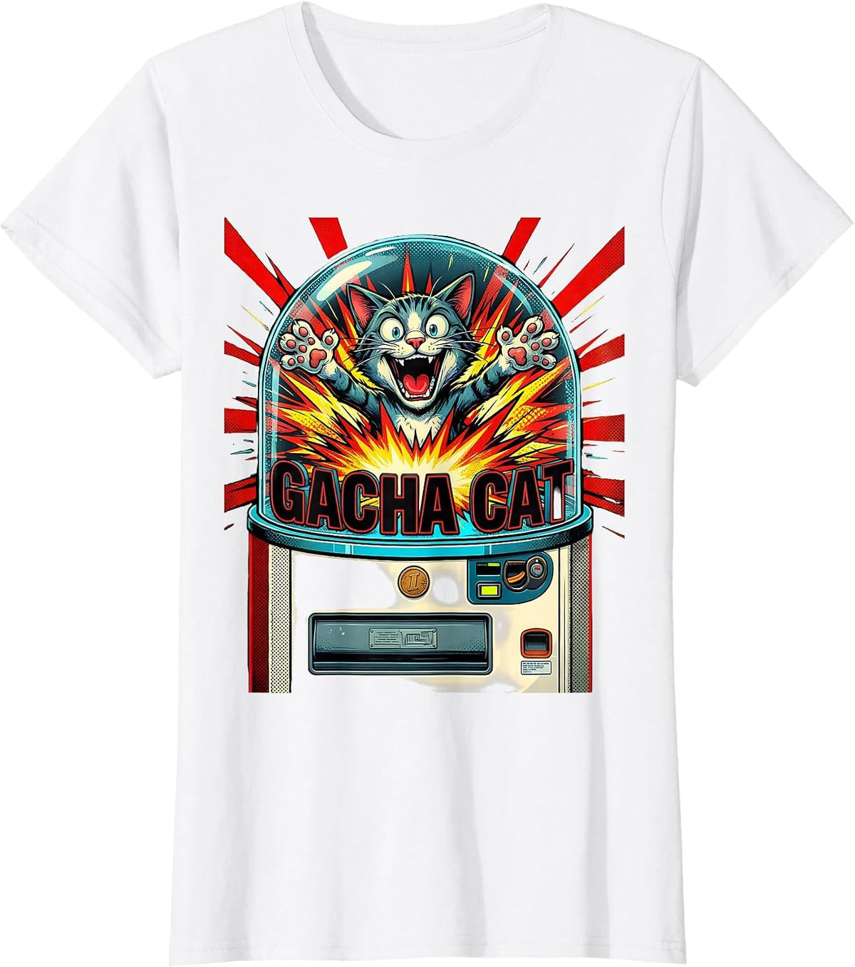 Gacha Cat Pop Art Anime Ramen Cat Gaming Humor T-Shirt - White