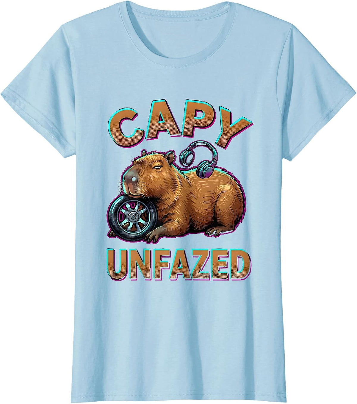 Women's Capy, Unfazed Pop Art Capybara Gaming Meme Humor T-Shirt - Baby Blue