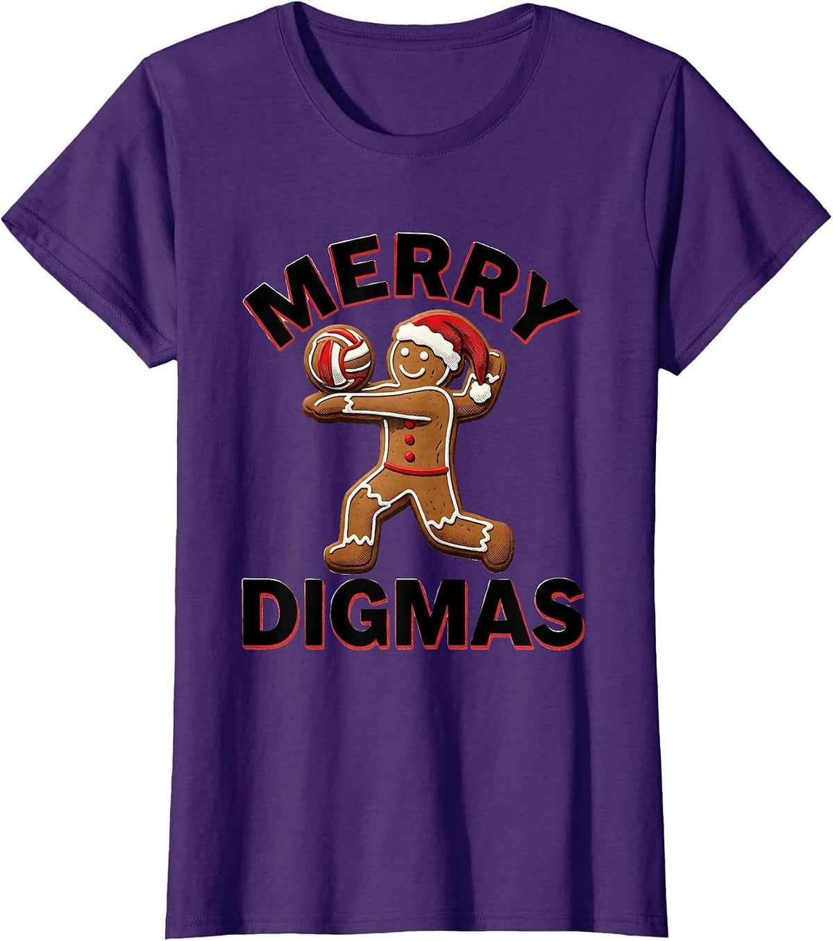 Women's Merry Digmas Gingerbread Volleyball Player Funny Christmas T-Shirt - Purple