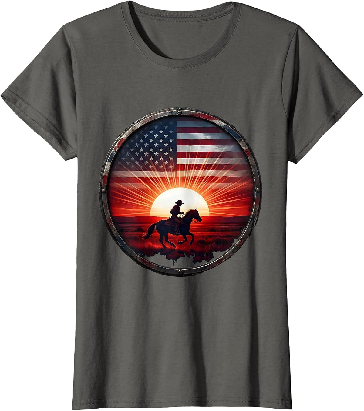 Women's Cowboy Riding Horse Across the Open Plains T-Shirt - Asphalt Grey