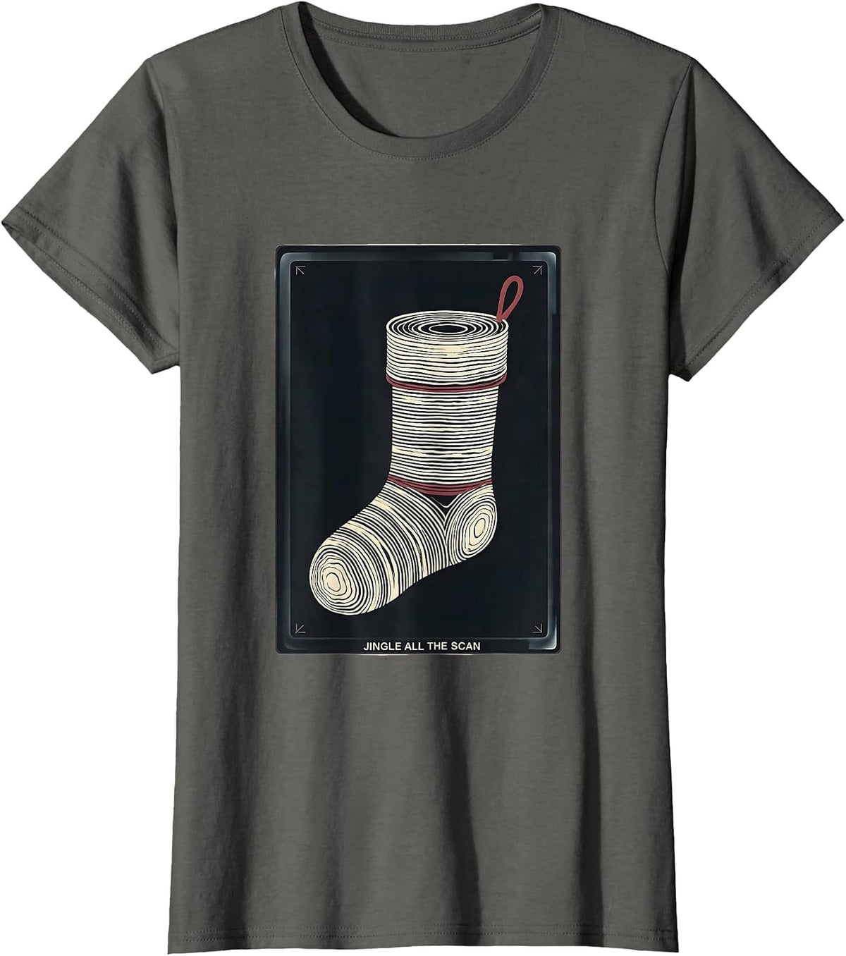 Women's Jingle All The Scan Radiology Tech Christmas Skeleton Humor T-Shirt - Asphalt Grey