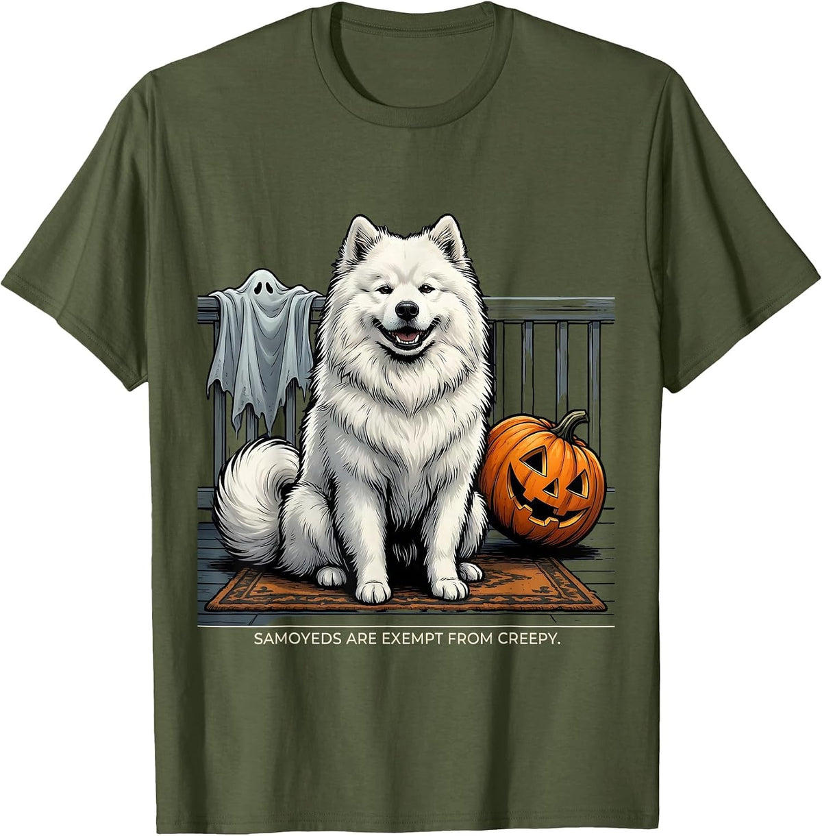 Samoyeds Are Exempt From Creepy Funny Dog Halloween T-Shirt - Olive Green
