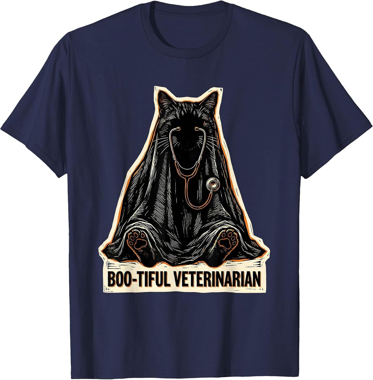 Boo-tiful Veterinarian Funny Vet Tech Halloween Workplace T-Shirt - Navy Blue