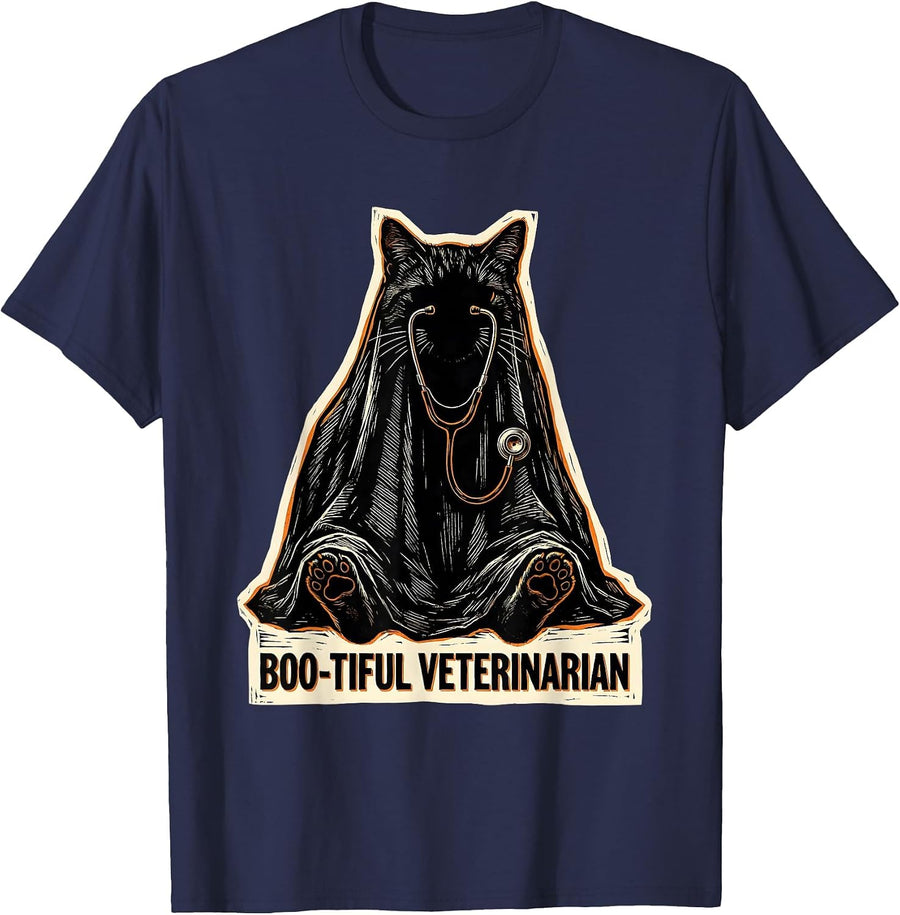 Boo-tiful Veterinarian Funny Vet Tech Halloween Workplace T-Shirt - Navy Blue