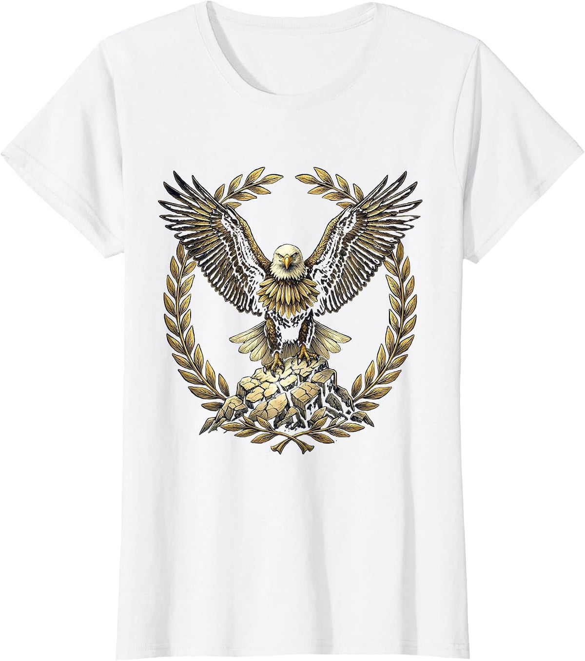 Eagle on Cracked Rock Patriotic American Pride Design T-Shirt - White