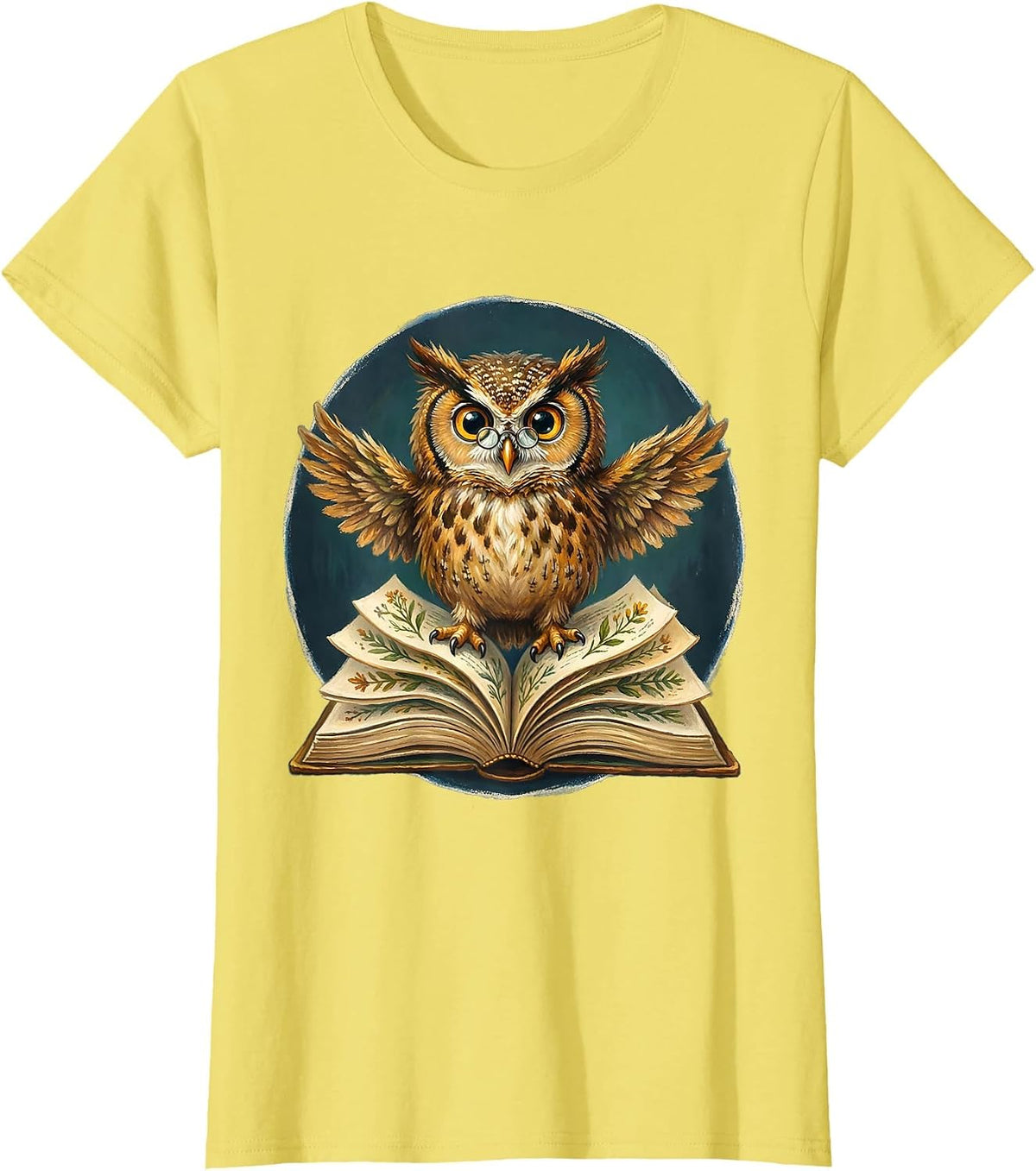 Owl on Open Book Illustration for Teachers T-Shirt - Lemon Yellow