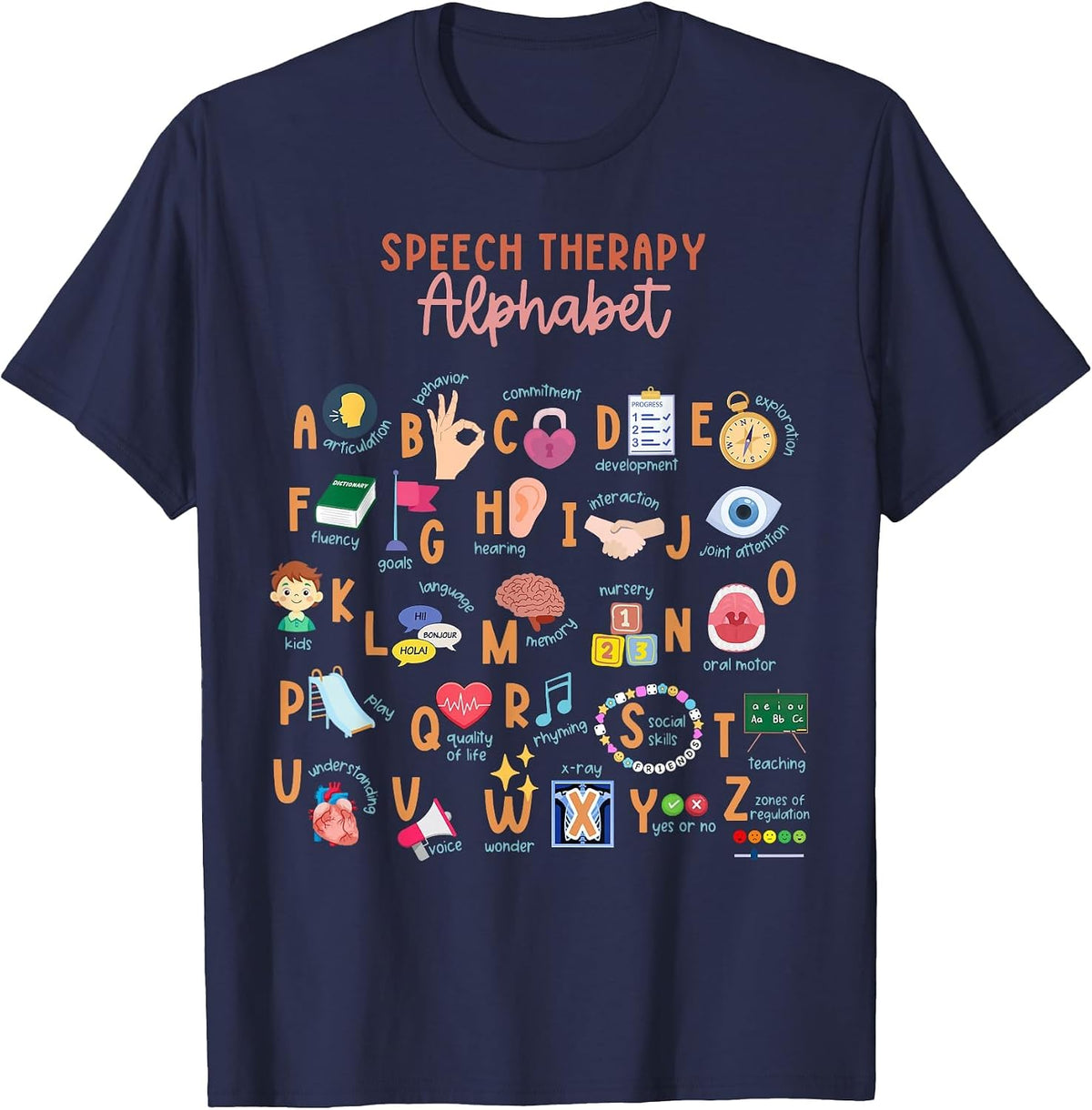 Speech Therapy Alphabet ABC SLP Speech Language Pathologist T-Shirt - Navy Blue