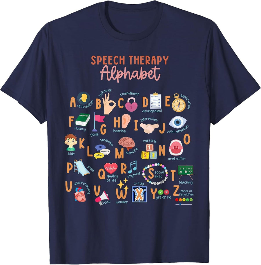 Speech Therapy Alphabet ABC SLP Speech Language Pathologist T-Shirt - Navy Blue