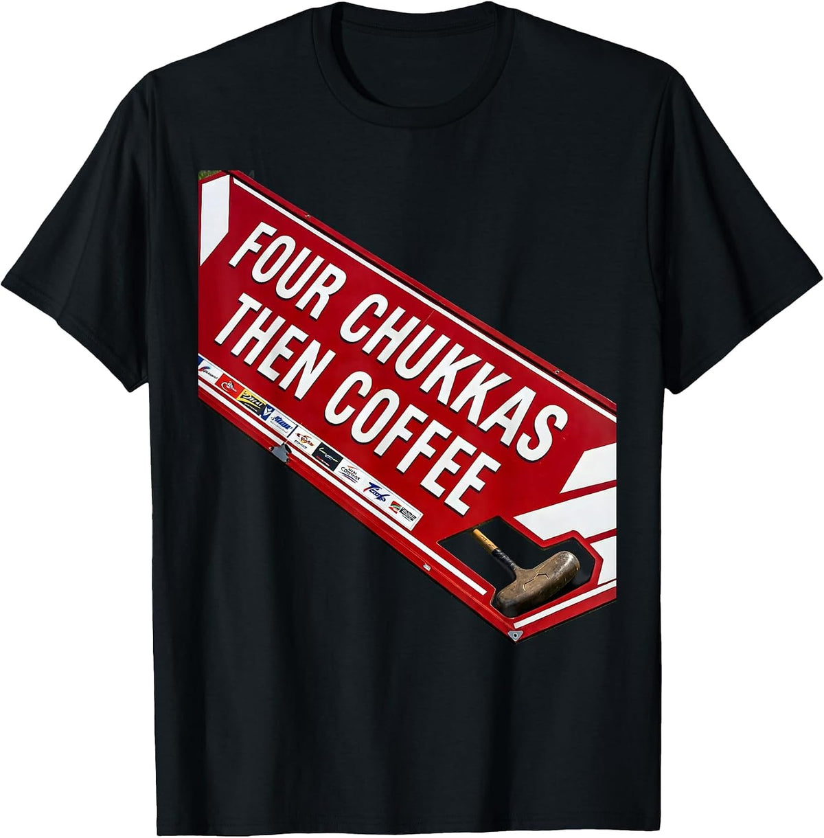 Men's Four Chukkas Then Coffee Racing Livery Equestrian Polo Fan T-Shirt - Black