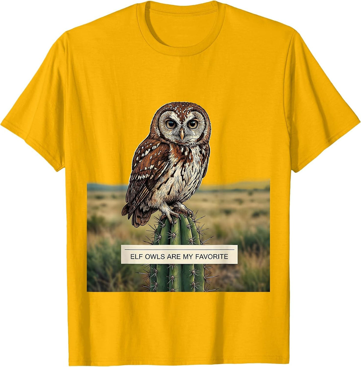 Men's Elf Owls Are My Favorite Vintage Owl Lover Retro Humor T-Shirt - Golden Yellow