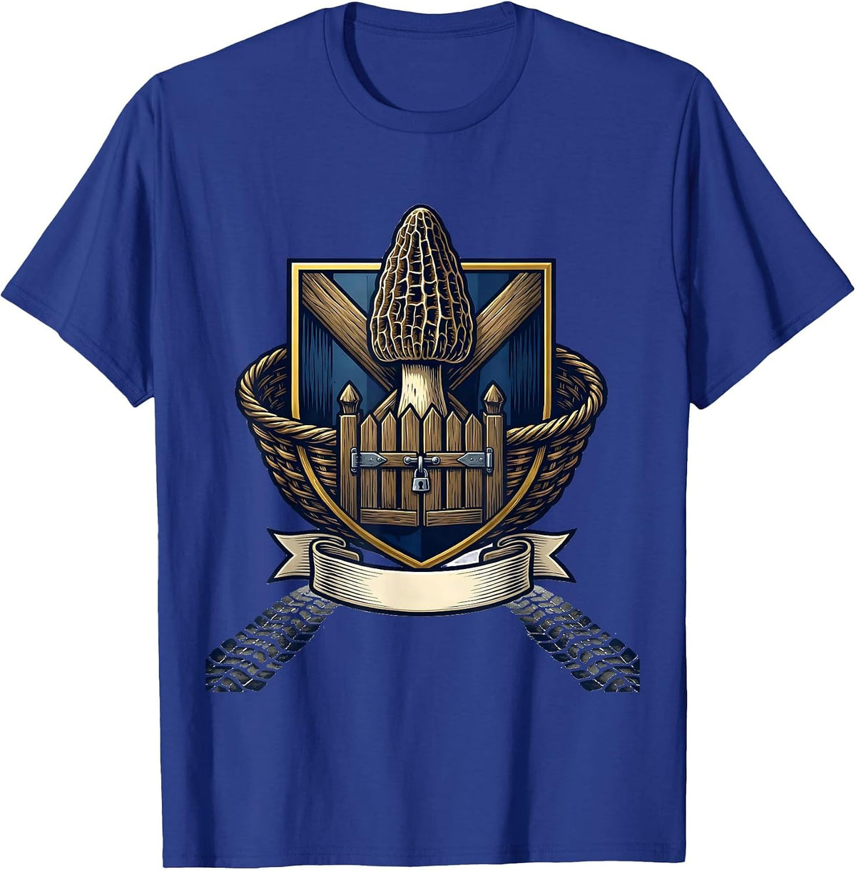 Men's Symmorphic Morel Emblem Mushroom Forager Gift T-Shirt - Royal Blue