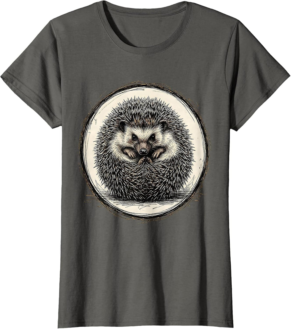 Women's Defensive Hedgehog Curled Spike Ball Graphic T-Shirt - Asphalt Grey