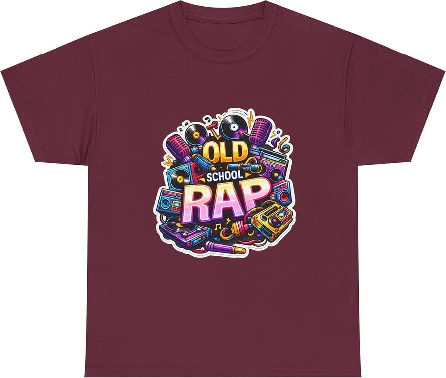 Old School Rap T-Shirt, Retro Hip Hop Boombox Graphic Tee, 80s 90s Rap DJ Vinyl Record Turntable Streetwear Shirt - Maroon