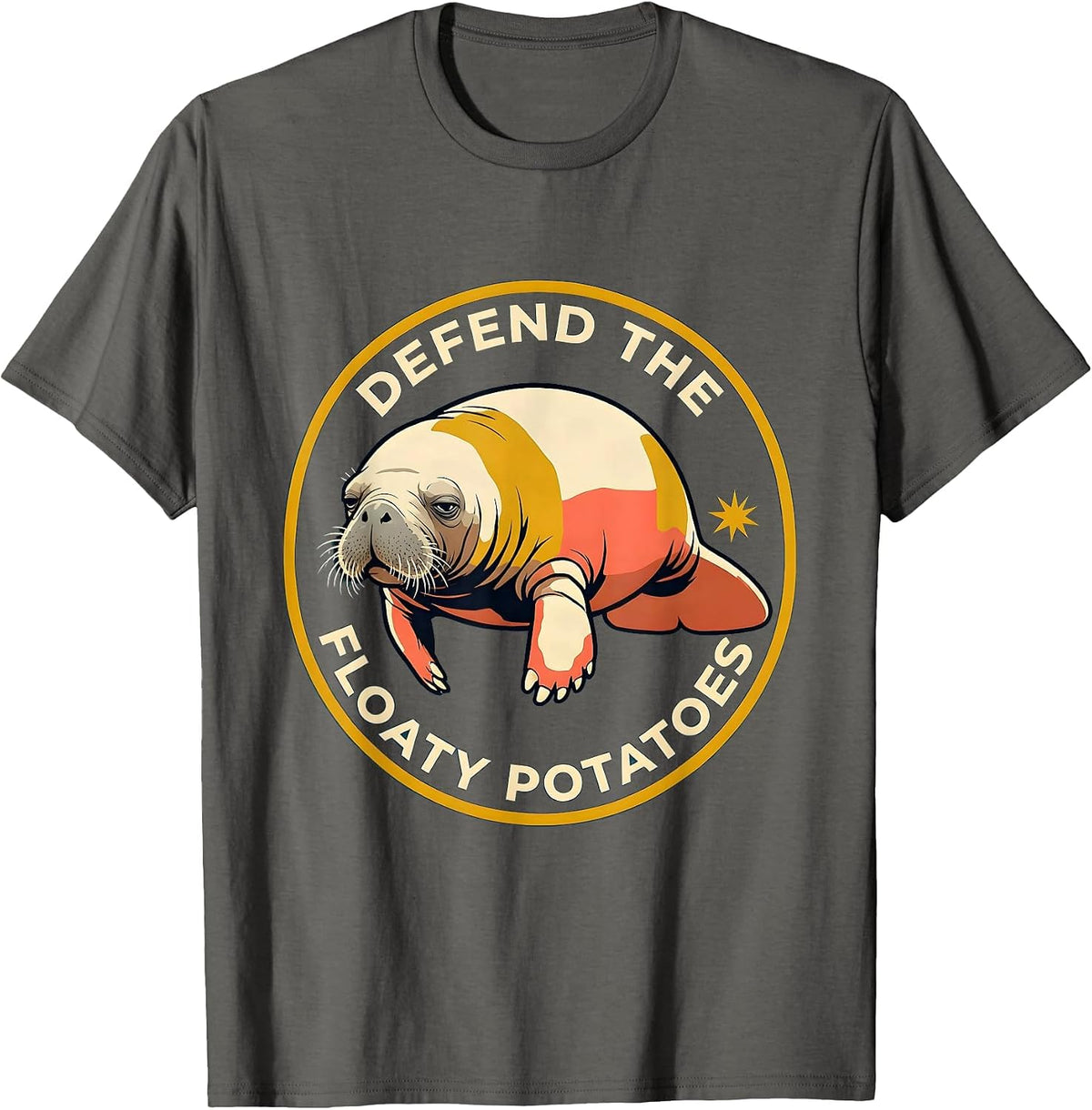 Men's Defend The Floaty Potatoes Funny Manatee Sea Animal Lover T-Shirt - Asphalt Grey
