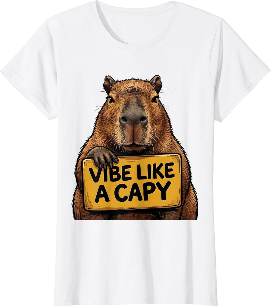 Women's Vibe Like A Capy Funny Capybara Meme Animal Humor T-Shirt - White
