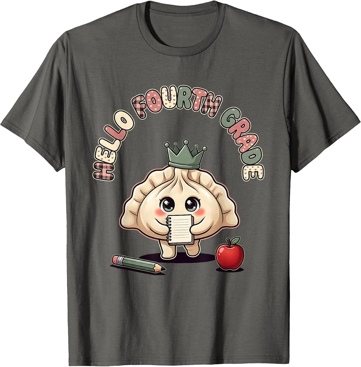 Hello Fourth Grade Cute Kawaii Dumpling Back to School Girl T-Shirt - Asphalt Grey